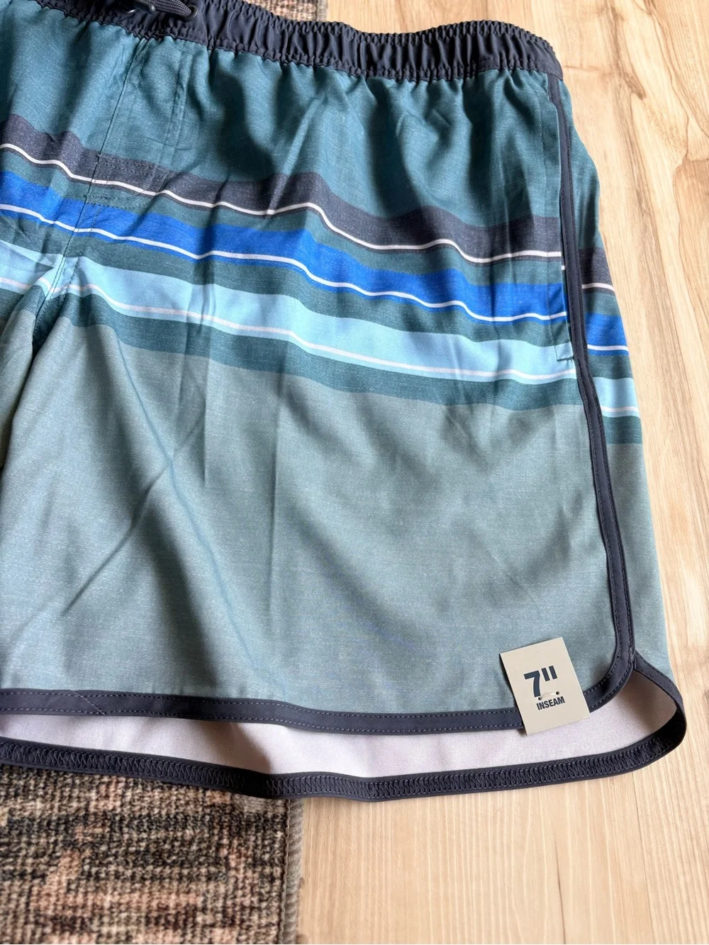 George Teal and Navy Striped Swim Shorts